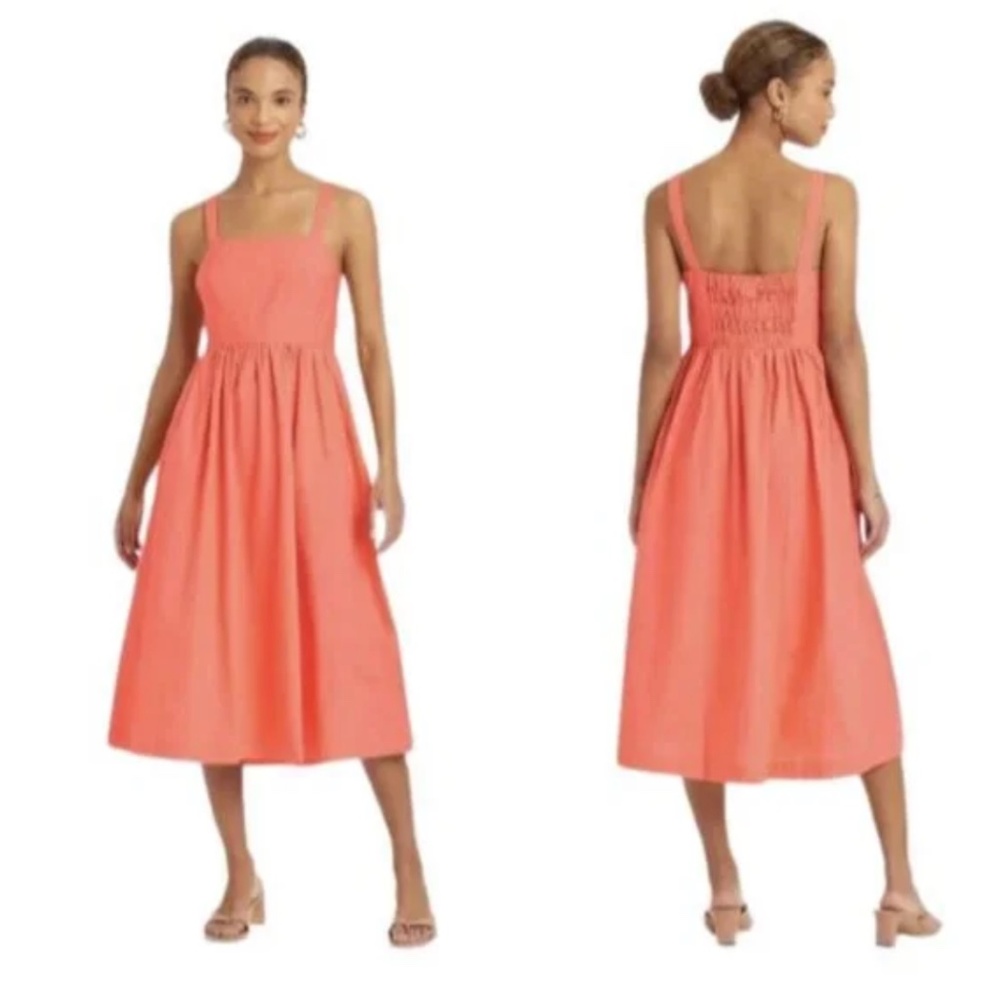 A New Day Women's Size 1X 100% Cotton Sleeveless Smocked Midi Coral Dress